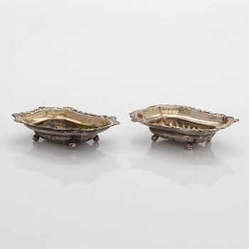 Two pairs of parcel-gilt salt cellars, latter half of the 19th century.