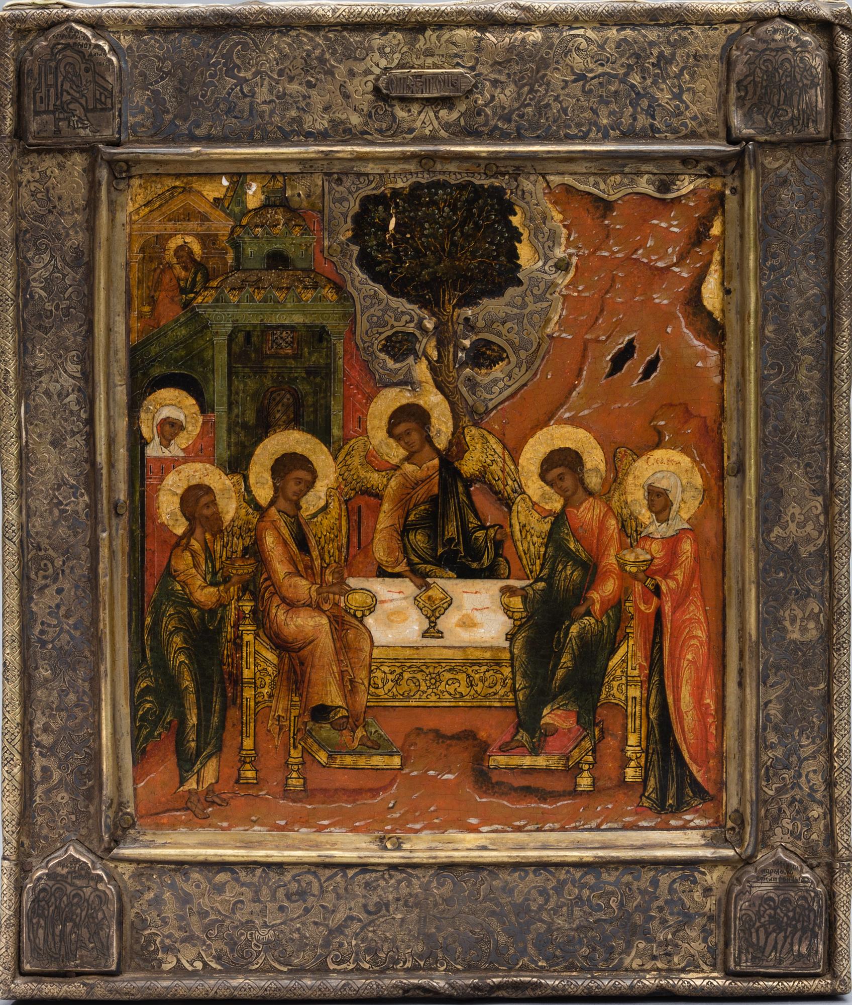 IKON, tempera på pannå samt BASMA i mässing, Ryssland 1600-talets sista tredjedel.