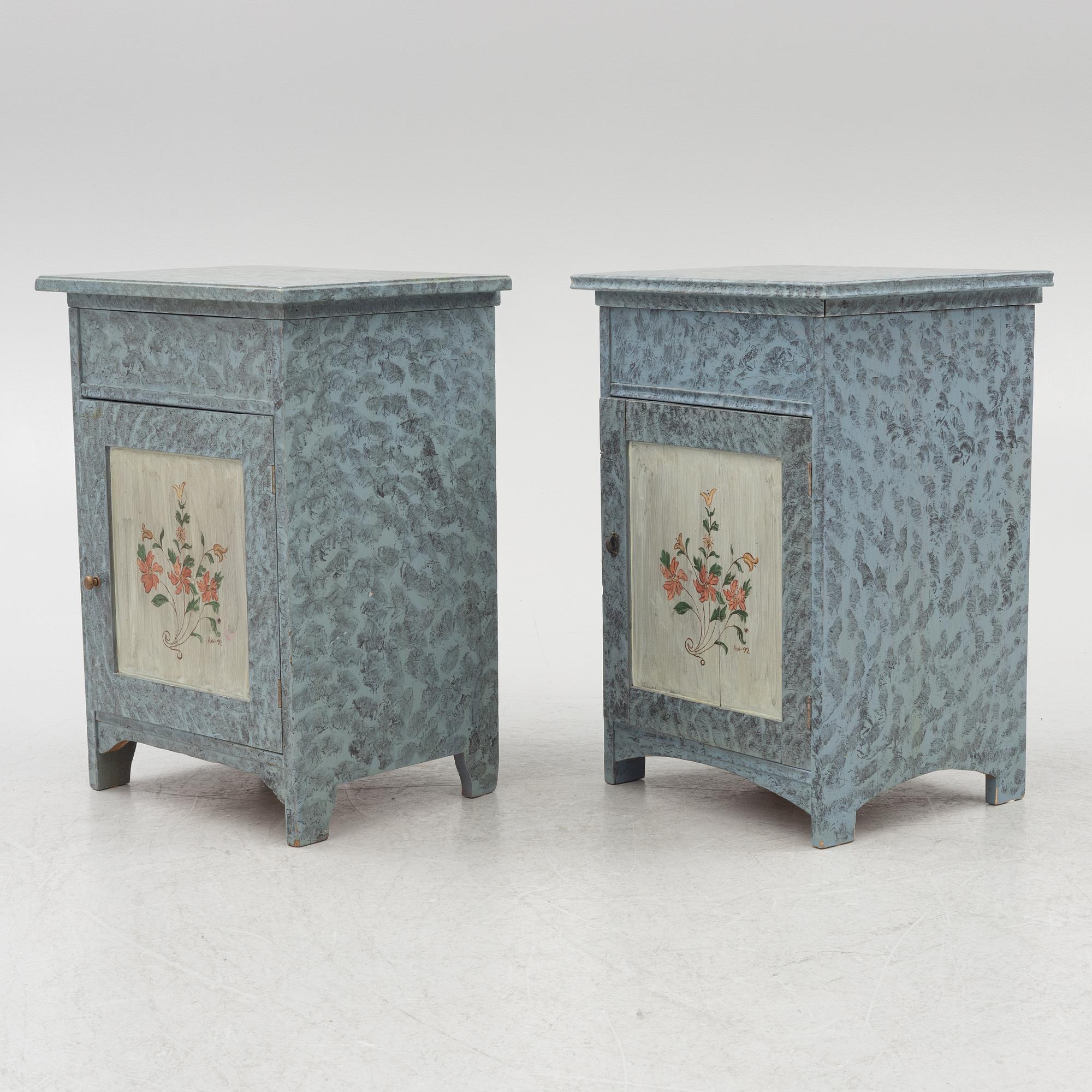 A matched pair of bedside tables, 20th century.
