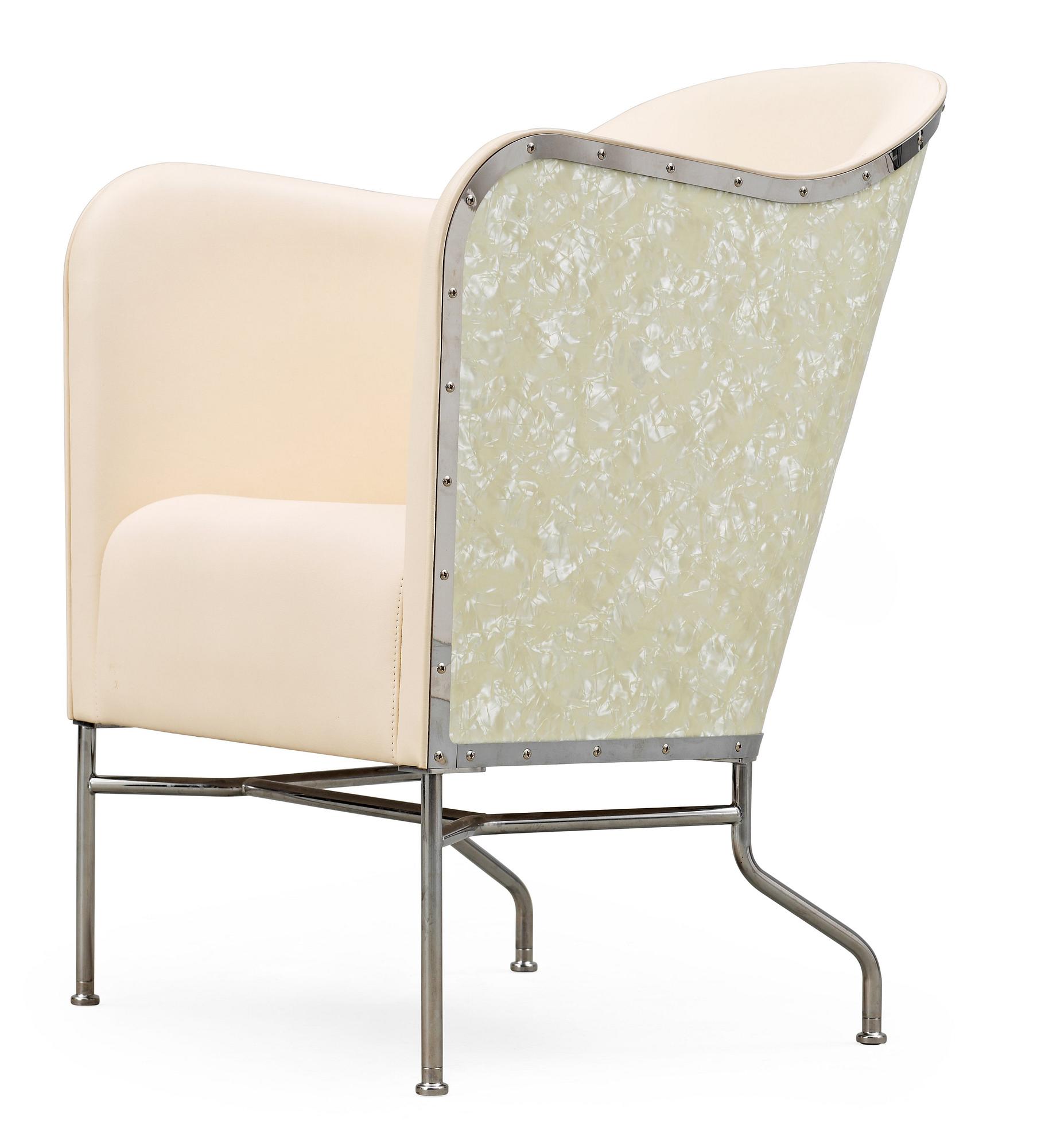A Mats Theselius chromed steel and white leather easy chair, 'Star', Källemo, Värnamo, Sweden 2009.