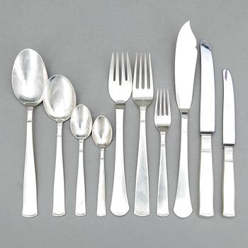 BESTICKSERVIS I SCHATULL, 93 delar, silver, Rosenholm, GAB, Stockholm mest 1950-60-tal. Tot ca 2800 gram.