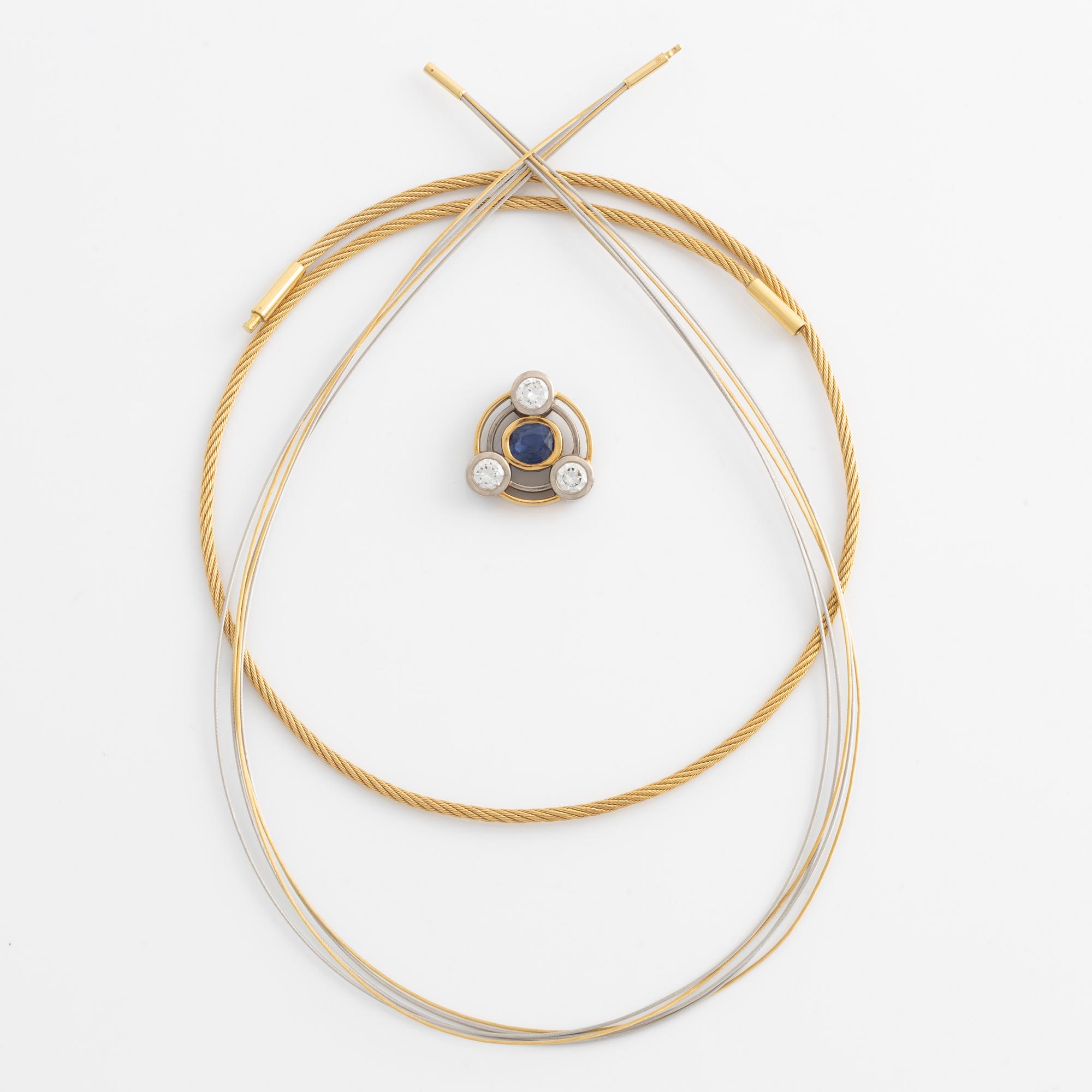 Gaudy, pendant with sapphires and brilliant-cut diamonds, two collier wires.