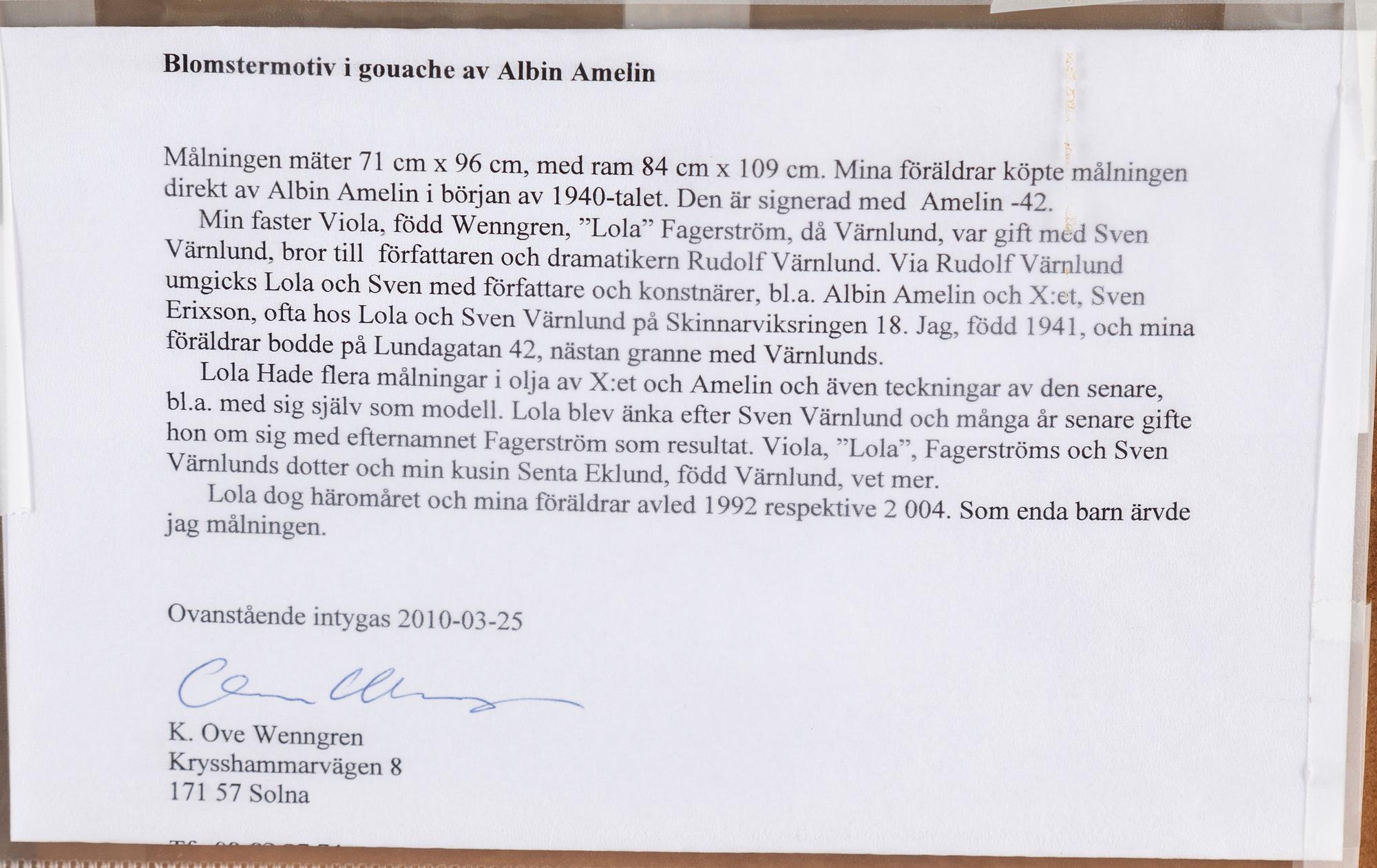 ALBIN AMELIN, gouache, signerad Amelin och daterad -42.