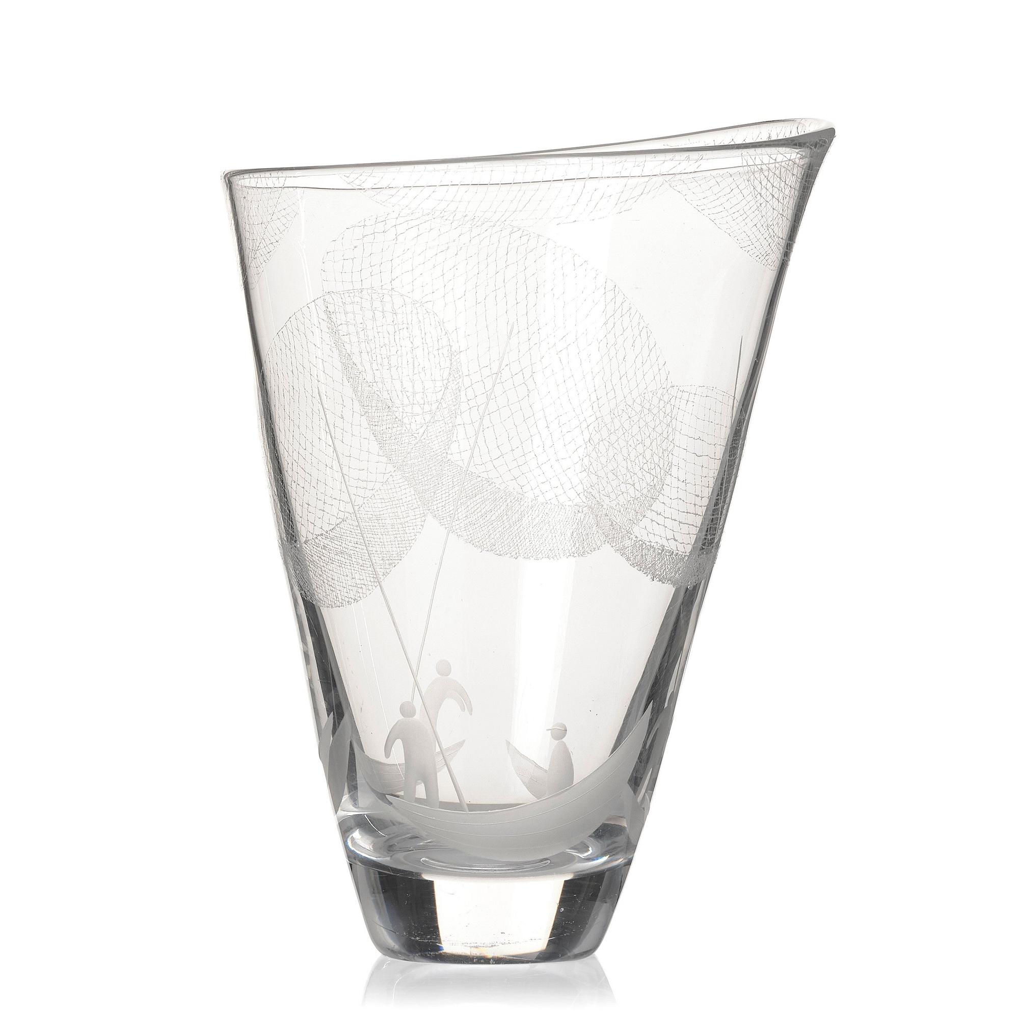 Vicke Lindstrand, an engraved glass vase, Kosta, Sweden 1950-60s.