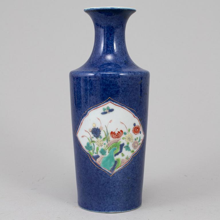 A powder blue and famille rose vase, 20th century.