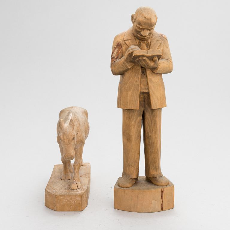 Albin Kaasinen, two wooden sculptures, one signed and dated -55.
