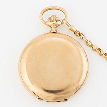 Longines, fickur, 14K guld, savonett, kedja i 18K guld, 51 mm.