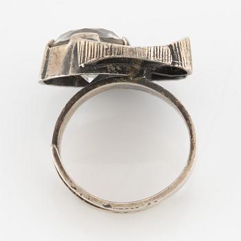 Karl Laine, ring, pendant, and bracelet, silver with rock crystal.