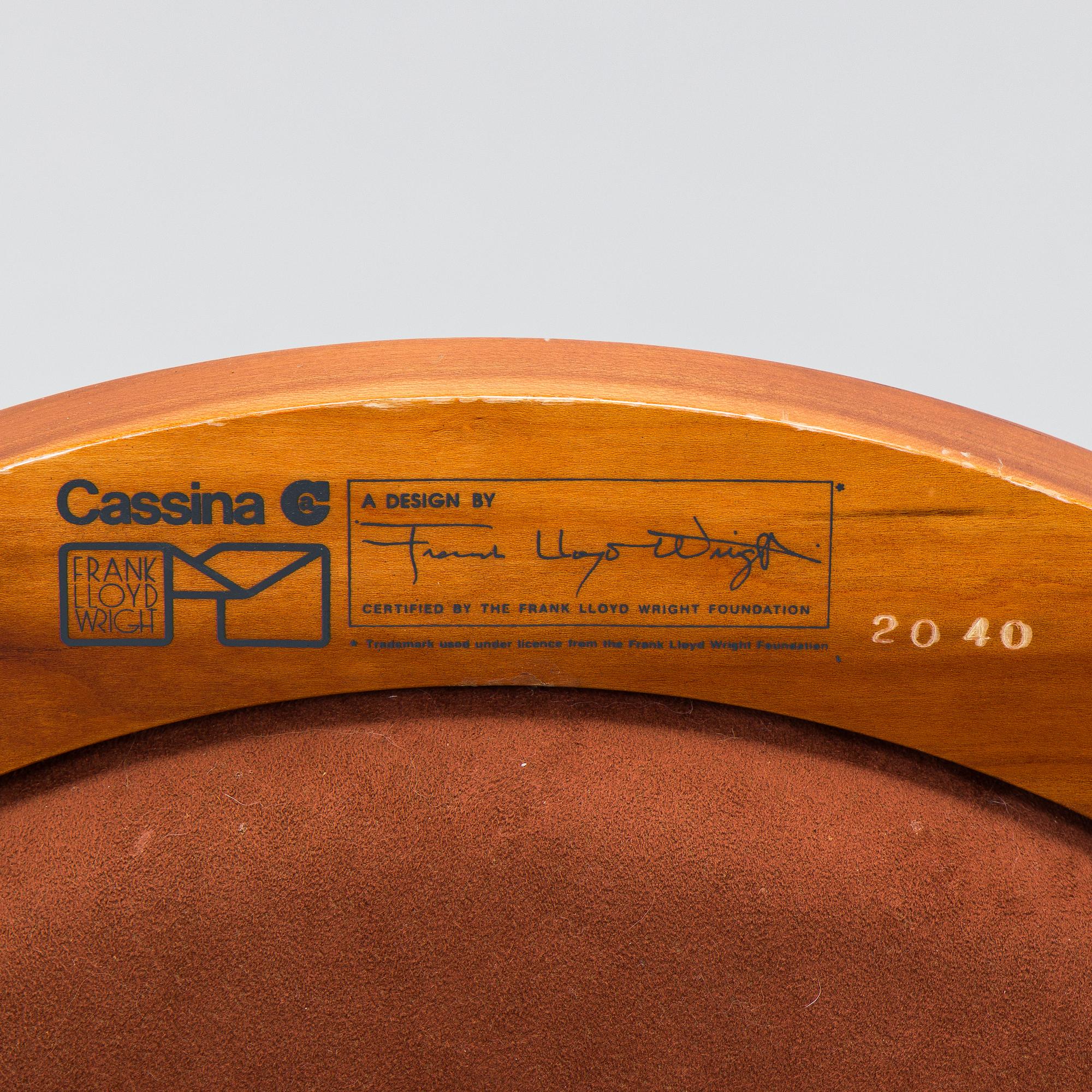 Frank Lloyd Wright, käsinojatuoleja, 4 kpl, mallinumero 606, ”Barrel”, Cassina.