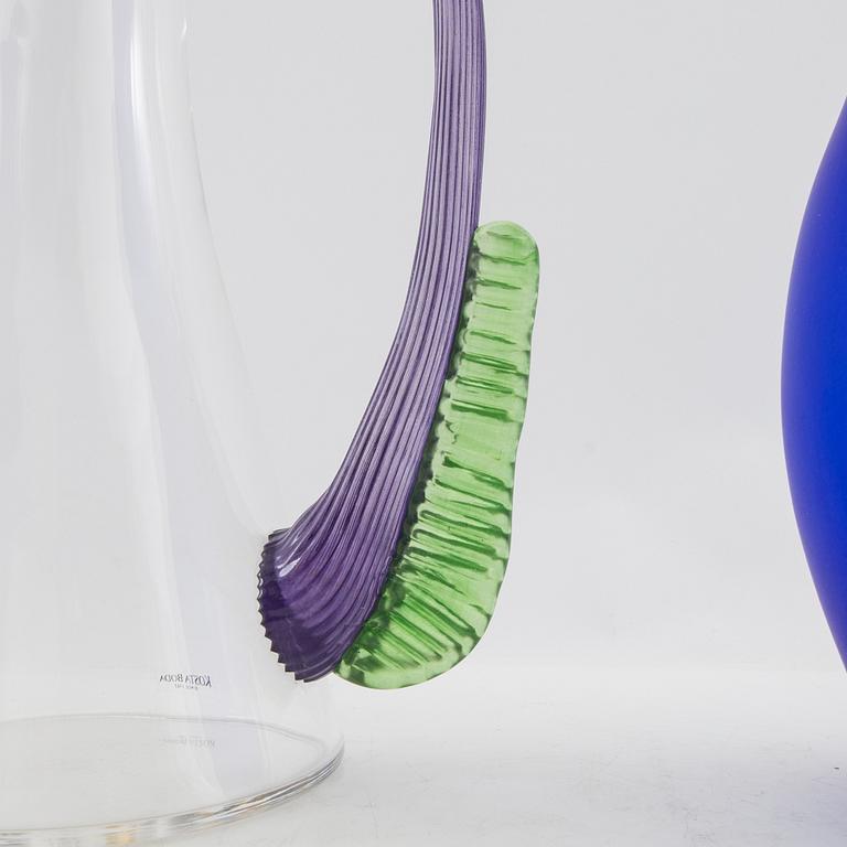 Kjell Engman and Gunnel Sahlin carafes 2 pcs Kosta Boda late 20th century.