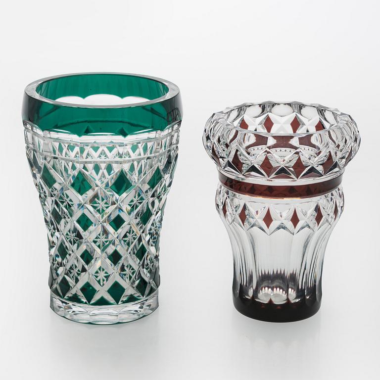 A set of two glass vases, Val Saint Lambert,  signed, Belgium second half of the 20th century.
