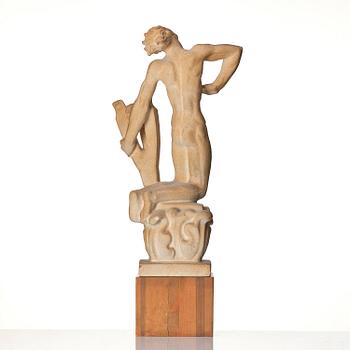 John Lundqvist, a patinated plaster sculpture of a lyre player, dated 1928.