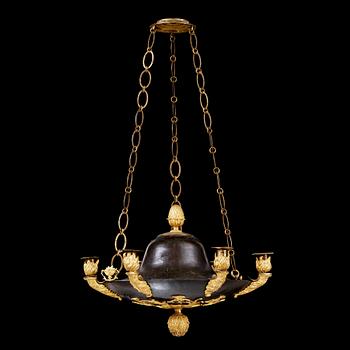 A Swedish Empire 19th century six-light hanging lamp.