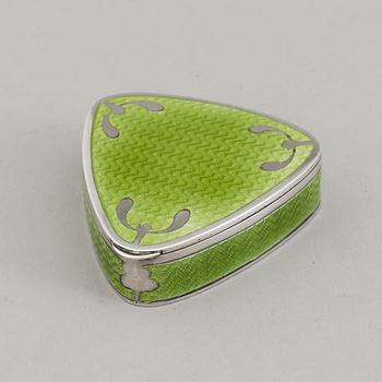 An Austrian Silver green guilloche enamel box, makers's mark Georg Adam Scheid, Vienna 1904.