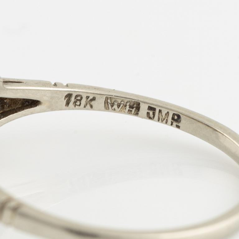 18K white gold, onyx with round brilliant cut diamond ring.