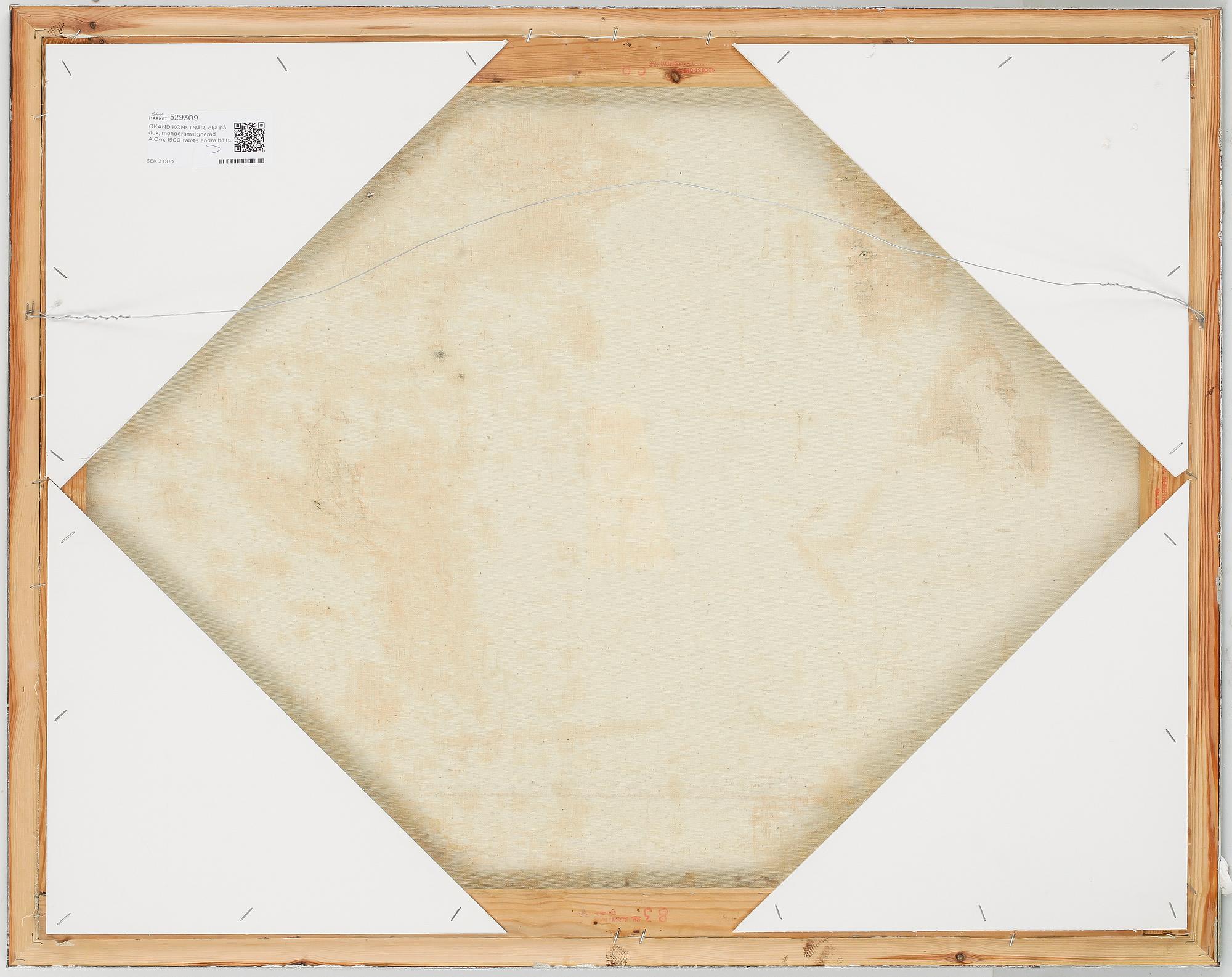 OKÄND KONSTNÄR, olja på duk, monogramsignerad A.O-n, 1900-talets andra hälft.