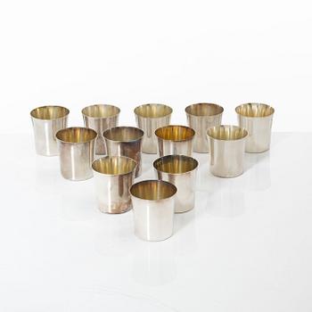 Guldsmedsaktiebolaget (GAB), a set of twelve silver beakers, Stockholm and Eskilstuna, some 1981.