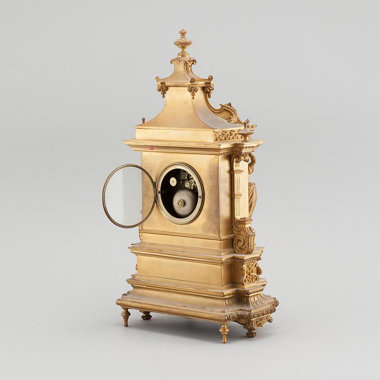 A 19th century table clock, clockwork marked "Raingo Freres, Paris".