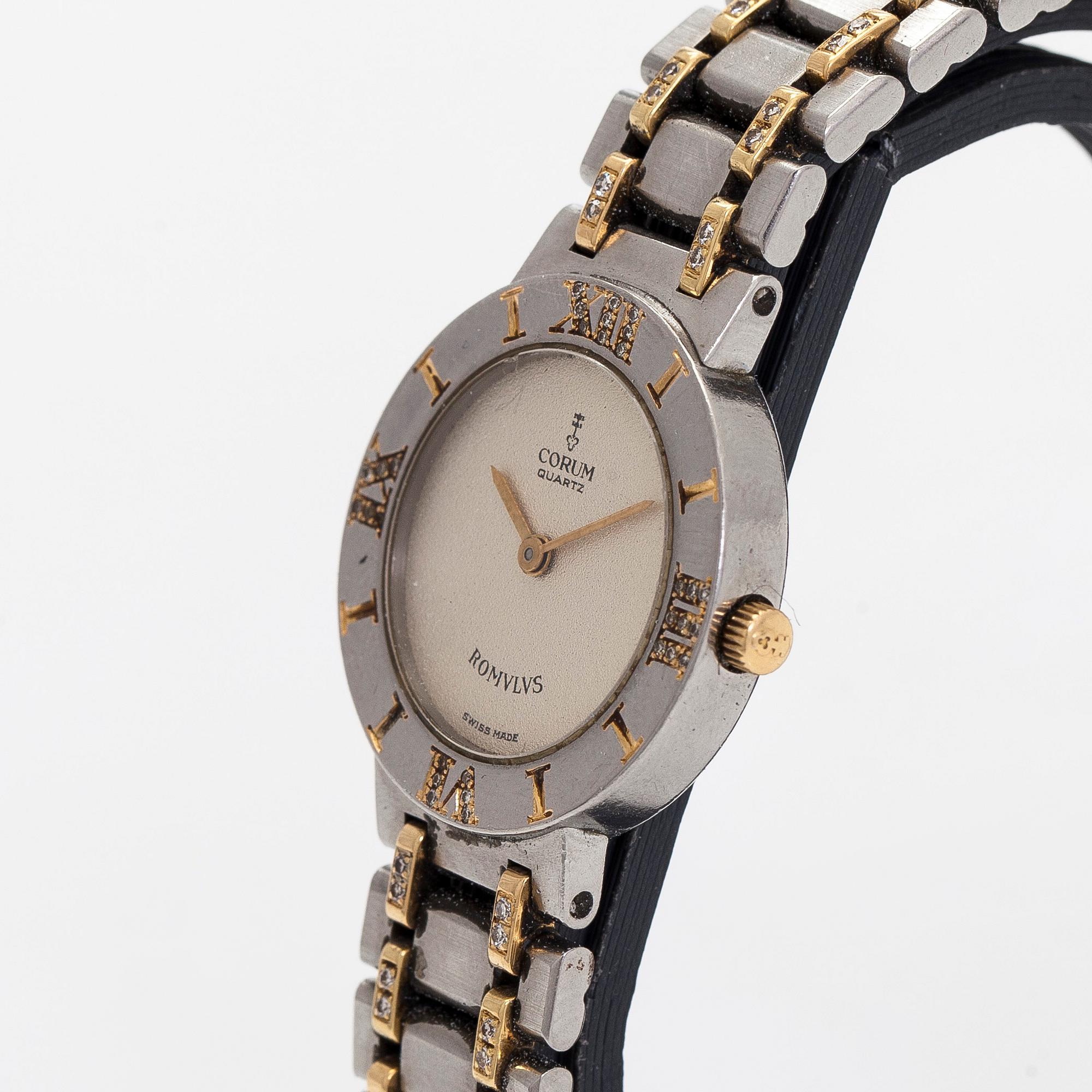 Corum, "Romulus", armbandsur, 24 mm, guld / stål, diamanter, quartz.