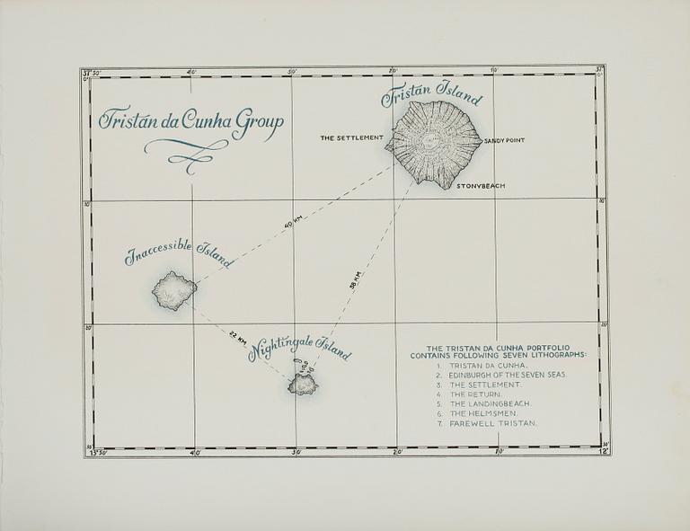 ROLAND SVENSSON, mapp med 7 färglitografier samt häfte, "Tristan da Cunha", sign, numr 187/300.