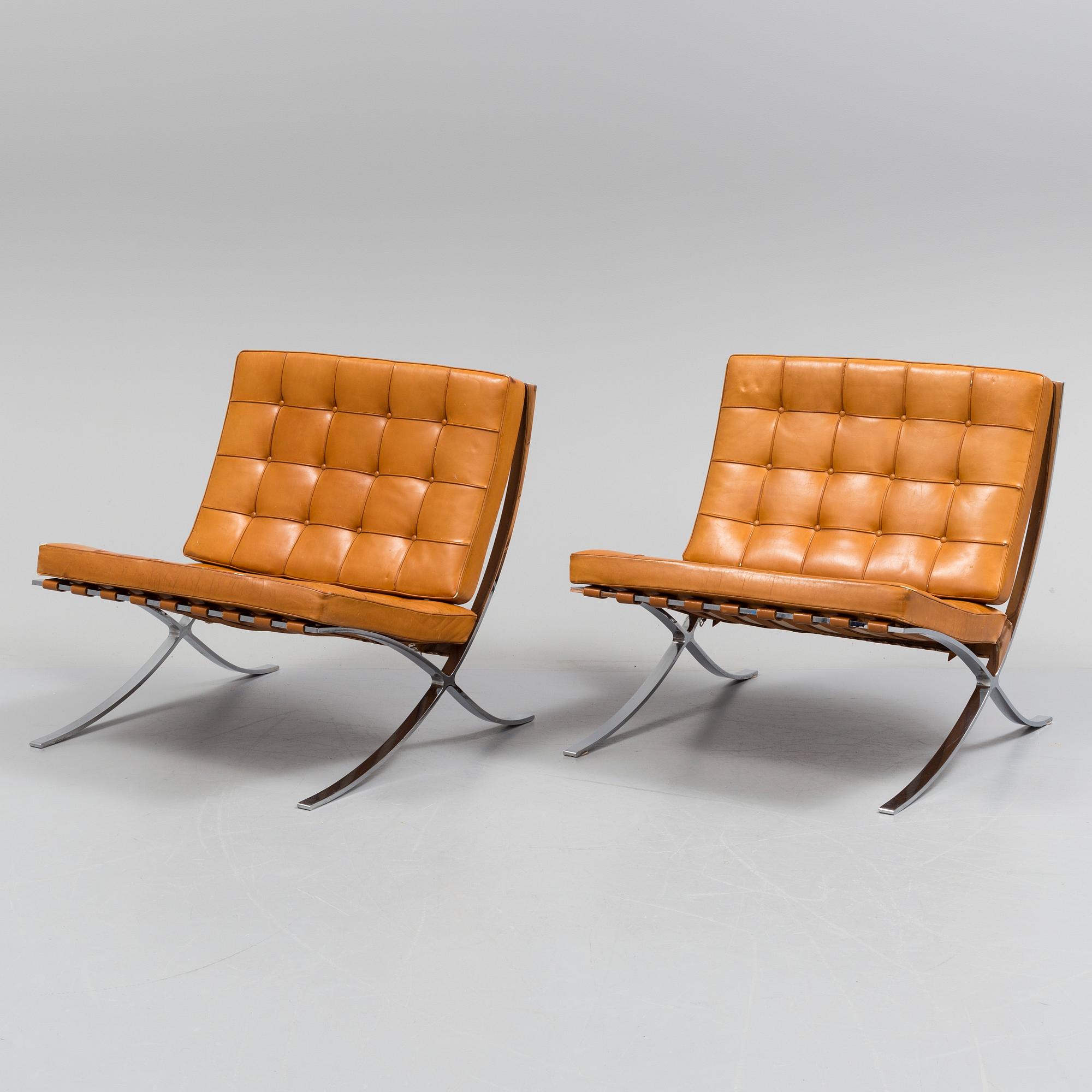 MIES VAN DER ROHE, "Barcelona", fåtöljer, ett par, 1980-tal.