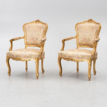 Armchairs, a pair, first half of the 20th century. gilded.