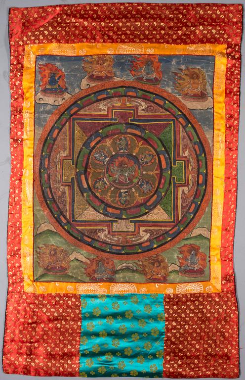 THANGKA, handmålad på textil, Tibet, 1900-talets första hälft.