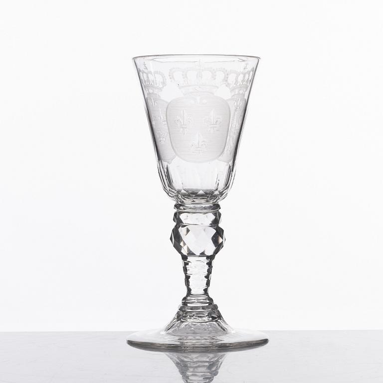 A cut and engraved glass goblet, 18th Century, presumably Kungsholms glasbruk.