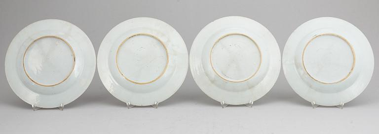A set of four famille rose dinner plates, Qing dynasty, Qianlong (1736-95).
