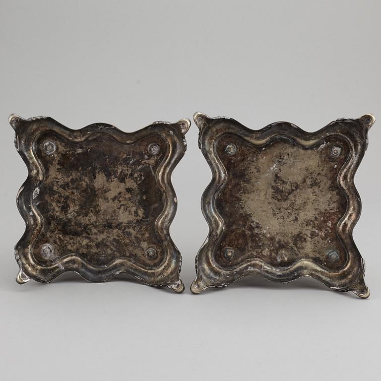 A pair of barocque style nine lights candelabra, silver plate, 20th Century.