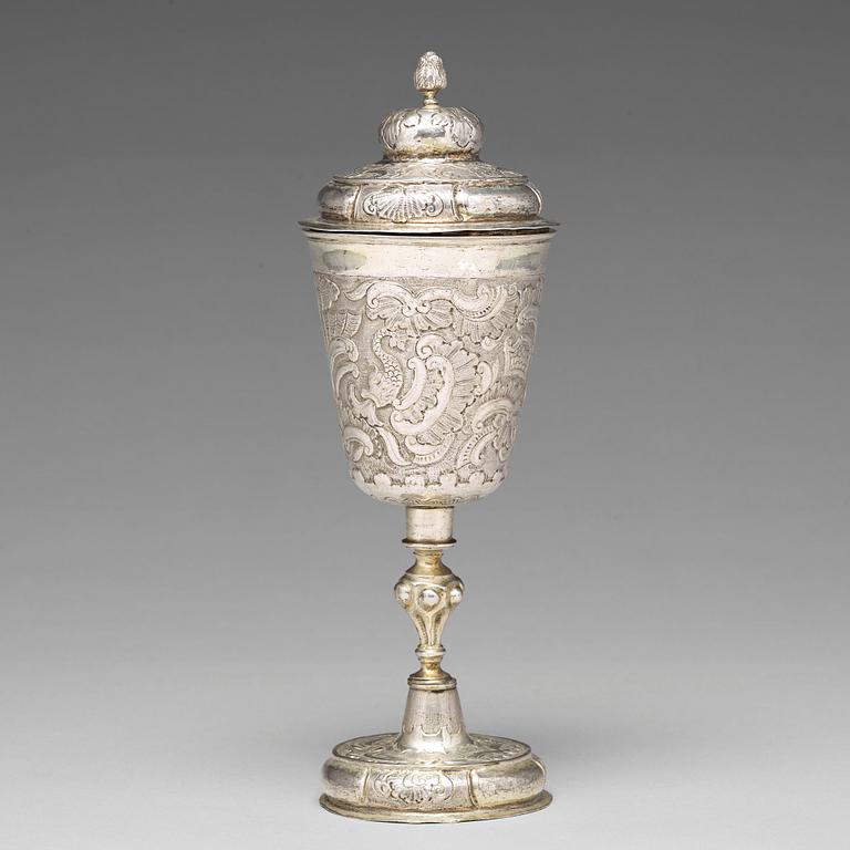 A Russian 18th century parcel-gilt silver cup and cover, mark of Fedor Petrow, Moscow 1756.