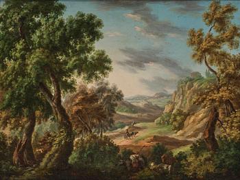 569. Jan Wildens, follower of, Expansive landscape with figures.