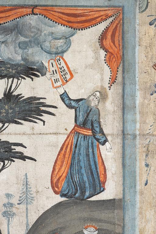 A nine-piece part folk art wall painting from Värmland, Sweden, late 18th century.