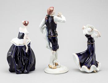 Three porcelain figurines by Royal Dux, mid 20th century.