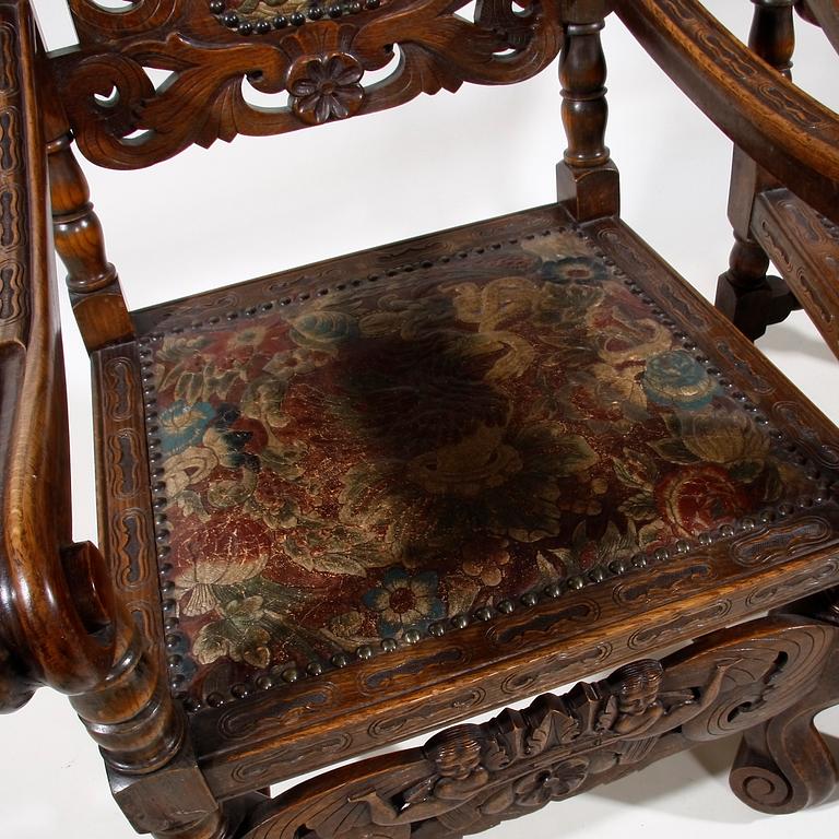 KARMSTOLAR, ett par, barockstil, 1800-talets andra hälft.
