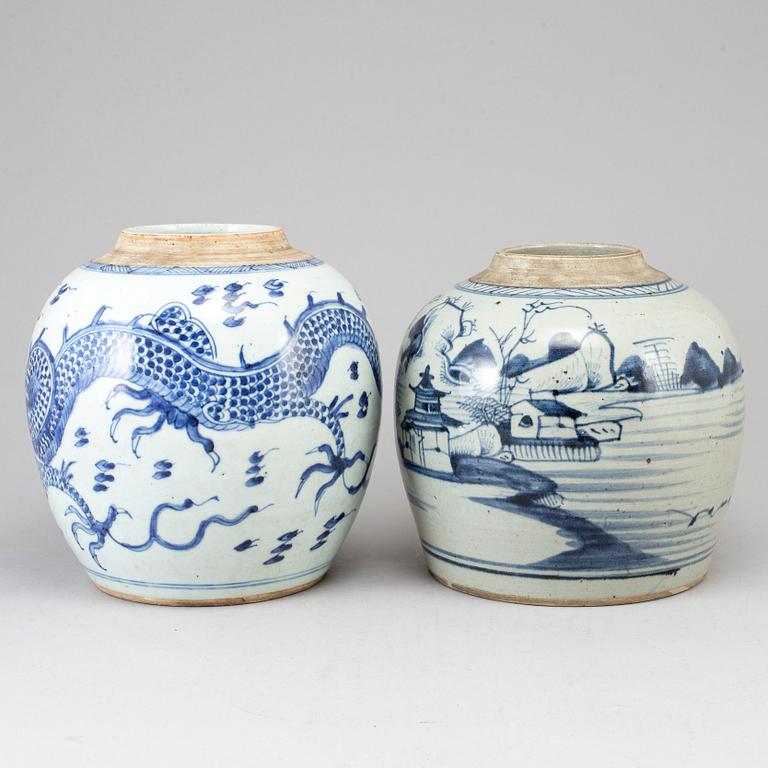 Two blue and white jars, Qing dynasty, 18-19th century.