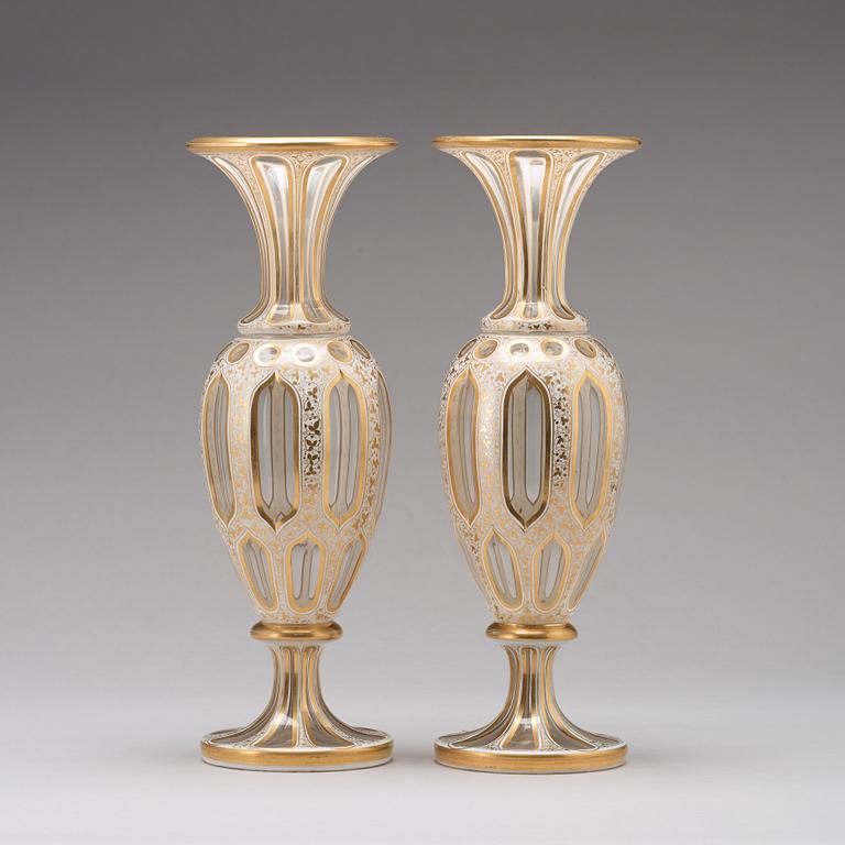 A pair of cut and gilded glass vases, 19th Century, possibly Russian.