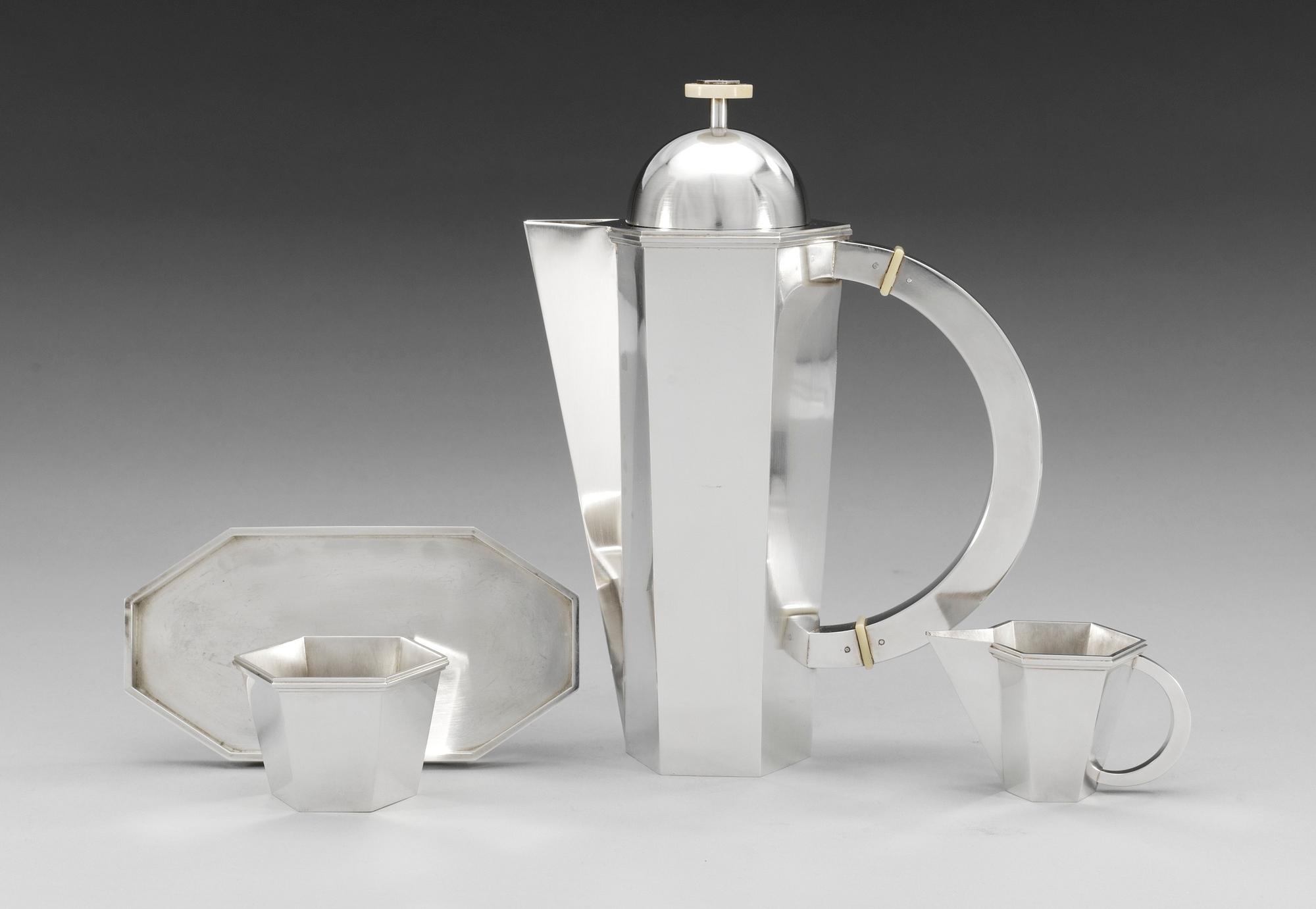 WIWEN NILSSON, kaffeservis med bricka, 4 delar, Lund 1968-71, sterling.