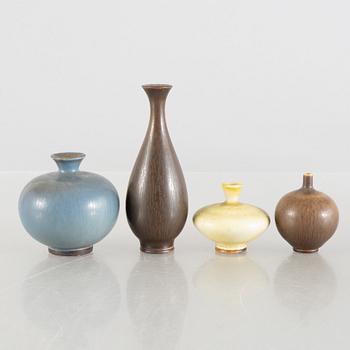 Berndt Friberg, a set of four stoneware miniature vases and three bowls, Gustavsberg Studio.