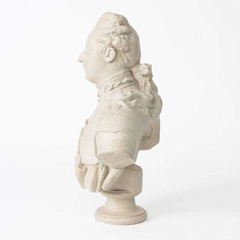 Johan Tobias Sergel, after, a plaster bust of king 'Gustav III' of Sweden, early 20th century.