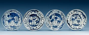 A set of four blue and white dishes, Ming dynasty, Wanli (1573-1613).