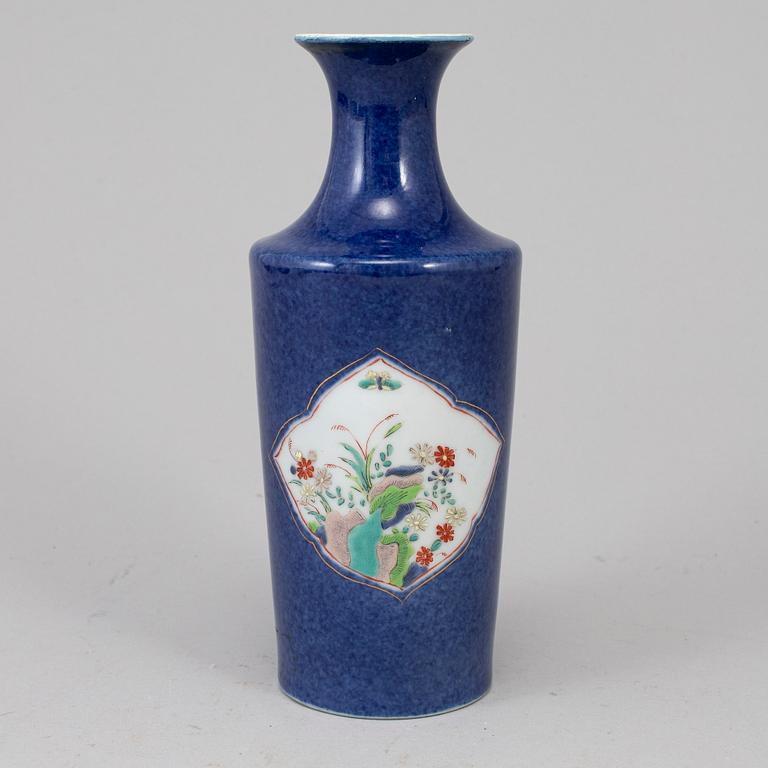 A powder blue and famille rose vase, 20th century.