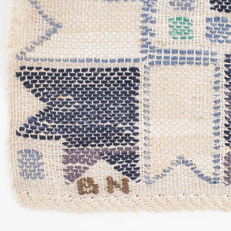 Barbro Nilsson, a textile, "Blå Stjärnan", c 40 x 41 cm, flat weave, signed BN.