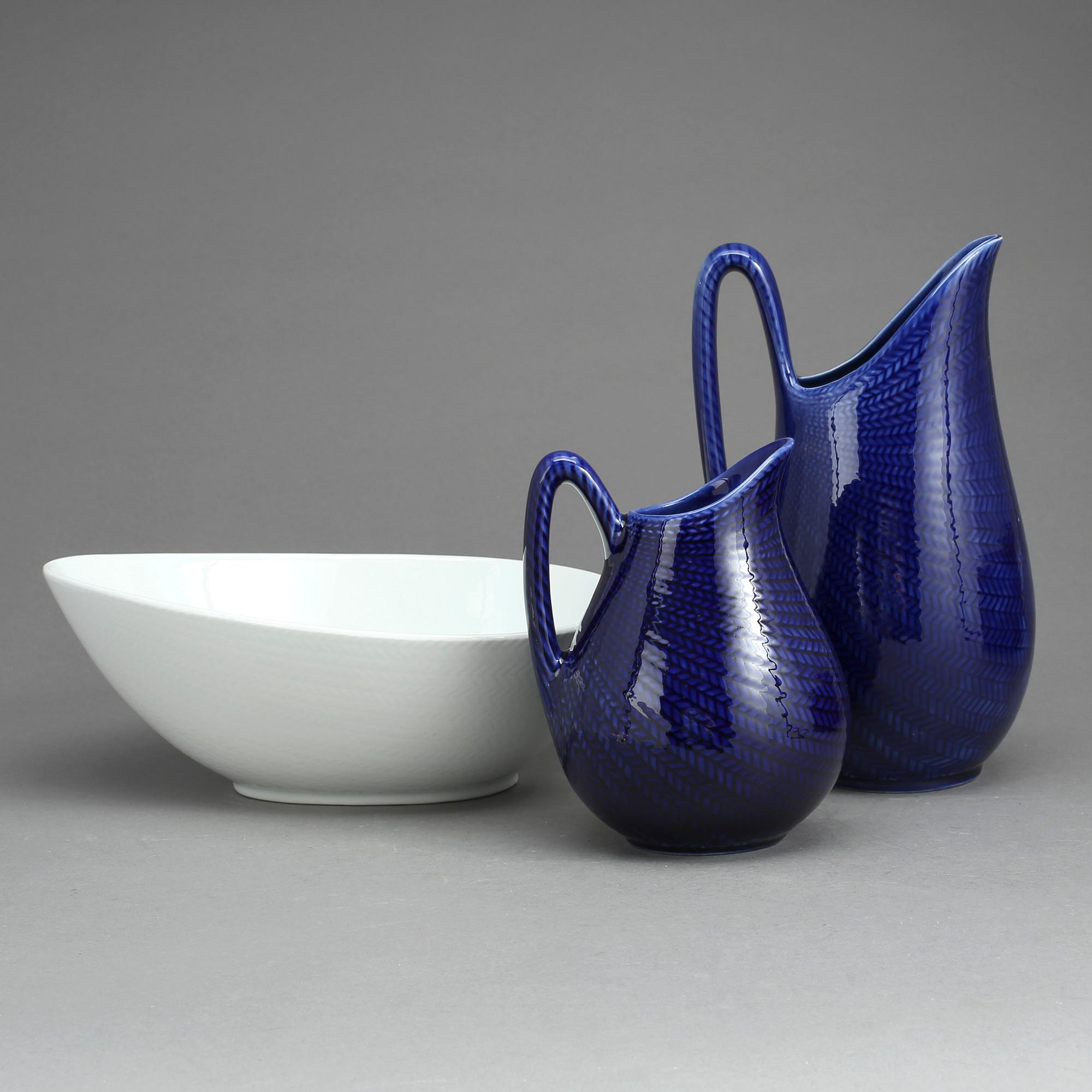 SERVISDELAR, 3delar, flintgods, "Blå Eld", Hertha Bengtsson, Rörstrand, 1965-66.