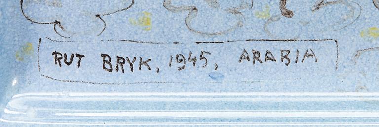 Rut Bryk, Teepöytä, tarjotin keramiikkaa, signeerattu Rut Bryk, 1945, Arabia.