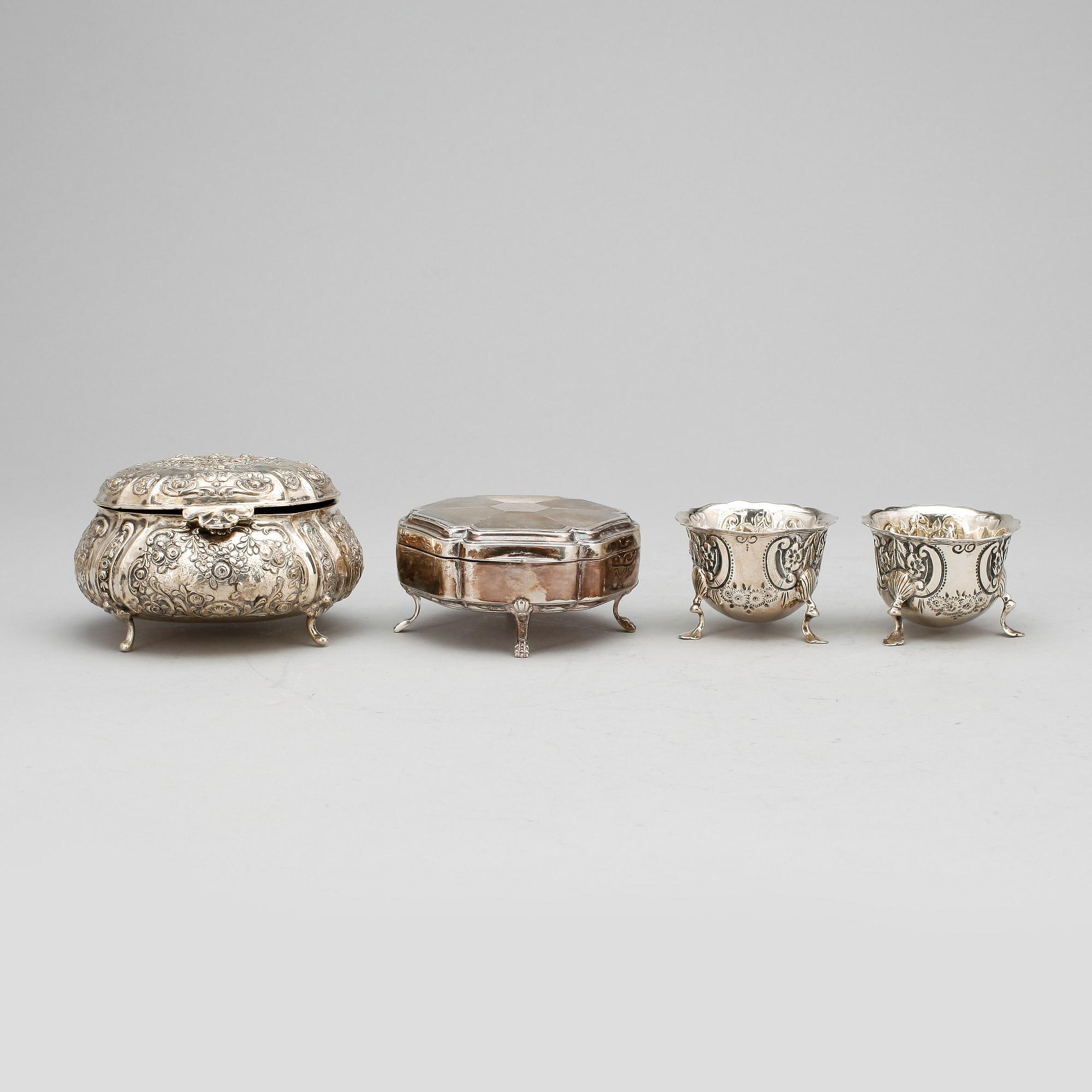 PARTI SILVER, 4 delar, bland annat George Jackson & David Fullerton, London, 1900. Total vikt ca 405g.