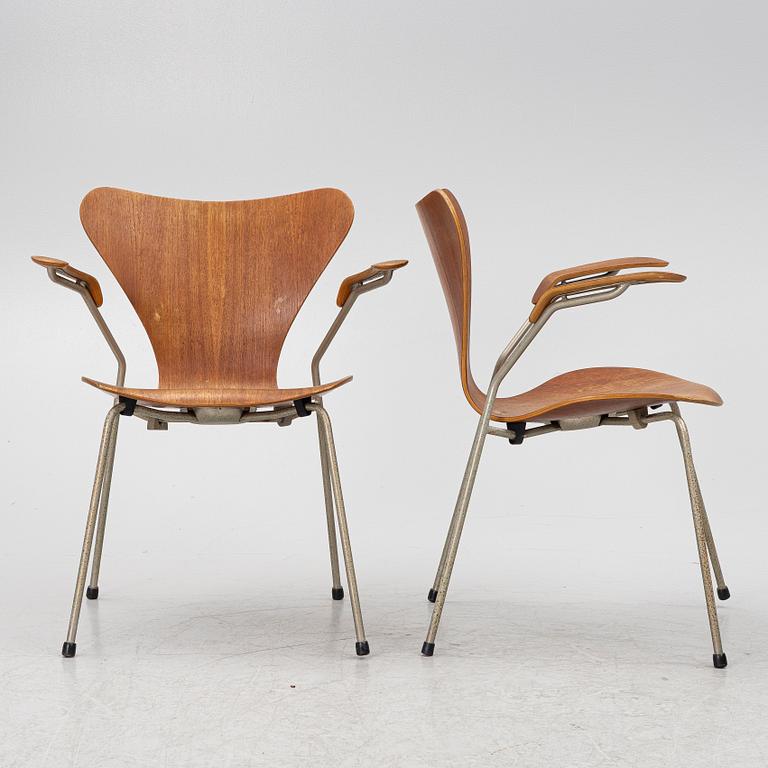 Arne Jacobsen, A set of three 'Series 7' armchairs, Fritz Hansen, Denmark, 1950's/60's.