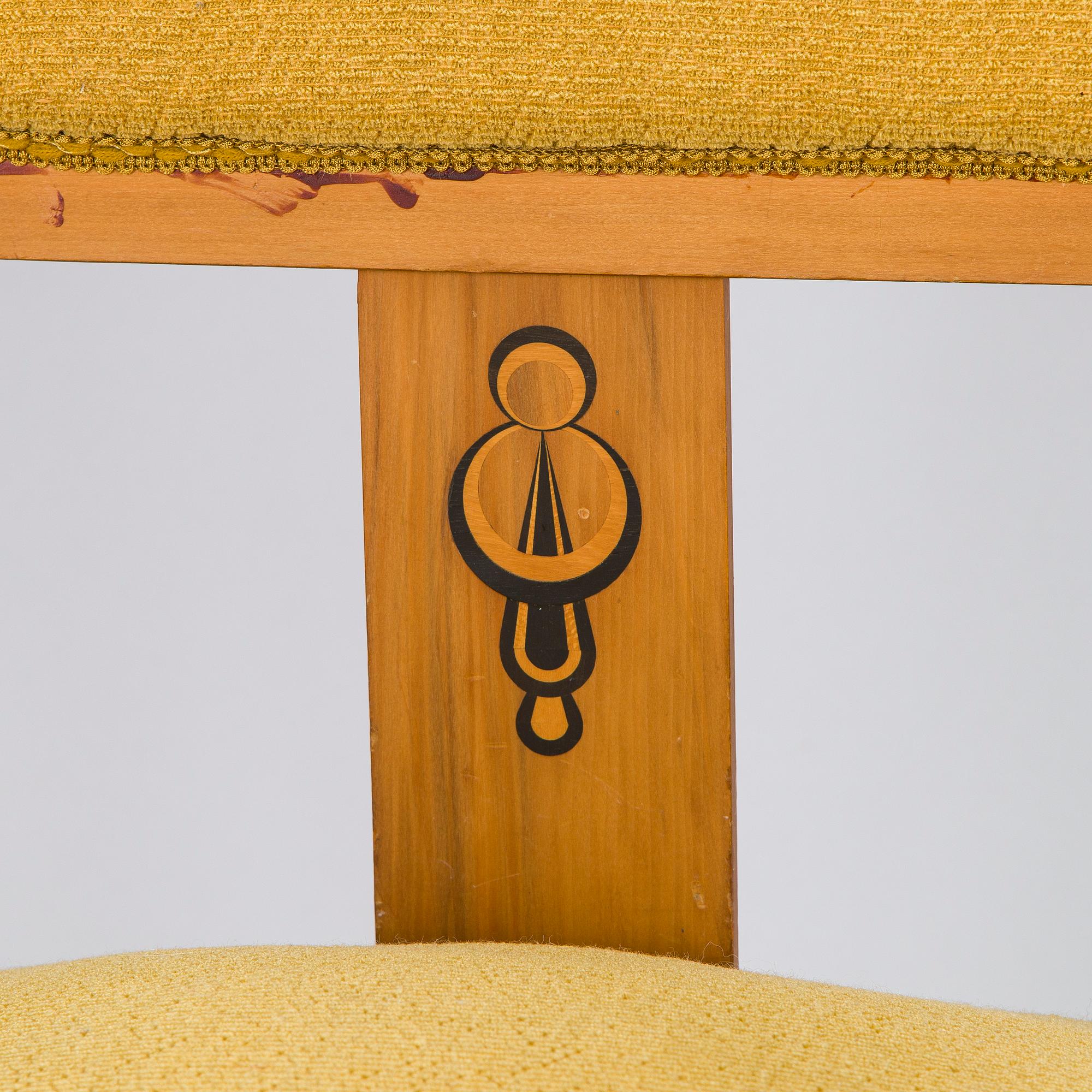 Fåtöljer, ett par och stolar, 4 st, tidigt 1900-tal.