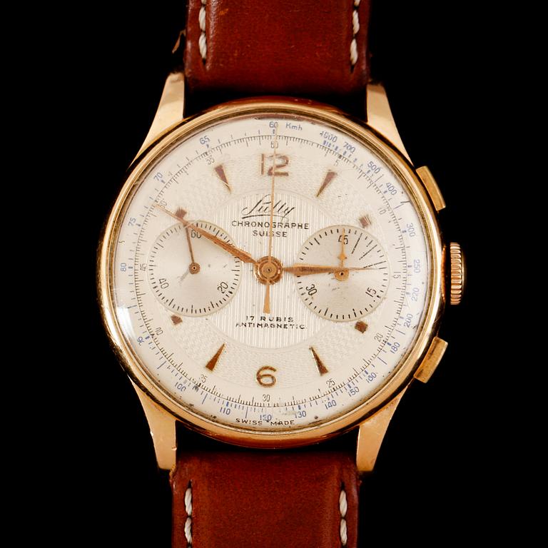 ARMBANDSUR, herr, 18 k guld, Sully, Chronographe, 1900-talets andra hälft.