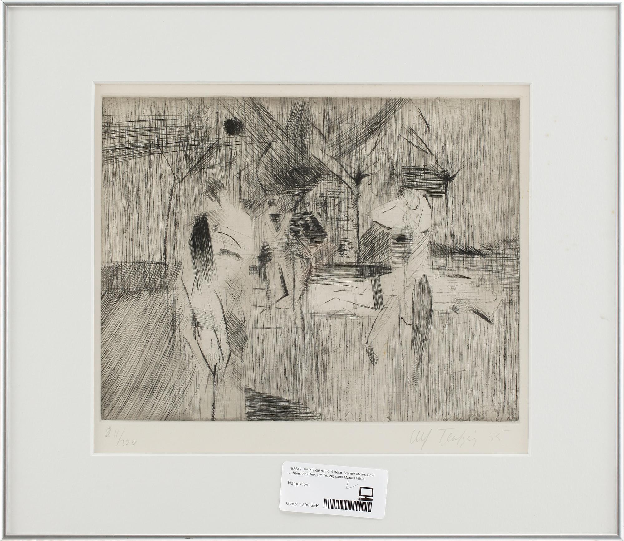 PARTI GRAFIK, 4 delar. Verner Molin, Emil Johansson-Thor, Ulf Trotzig samt Maria Hillfon.